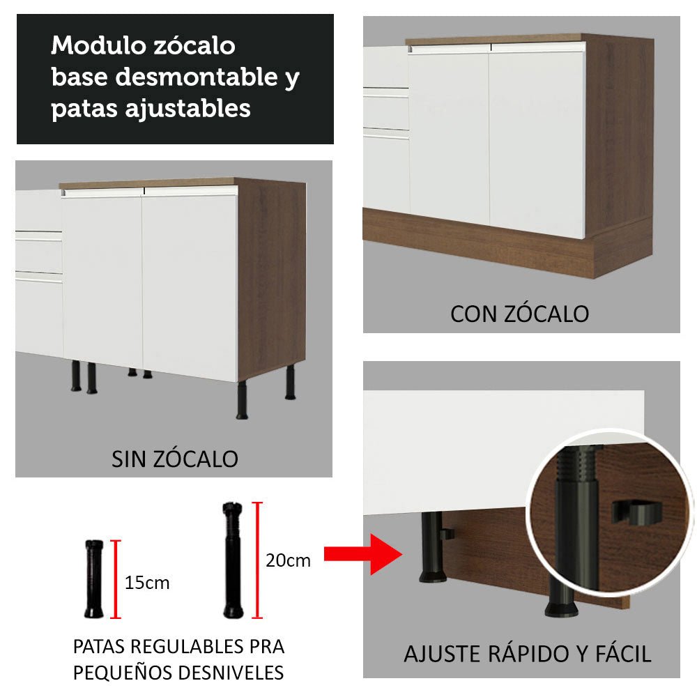 Cocina Integral Modular Glamy Marron y Blanco 240x225cm sin Mesón sin Estufa sin Cajones y con Doce Entrepaños - COCINAS | Bylmo
