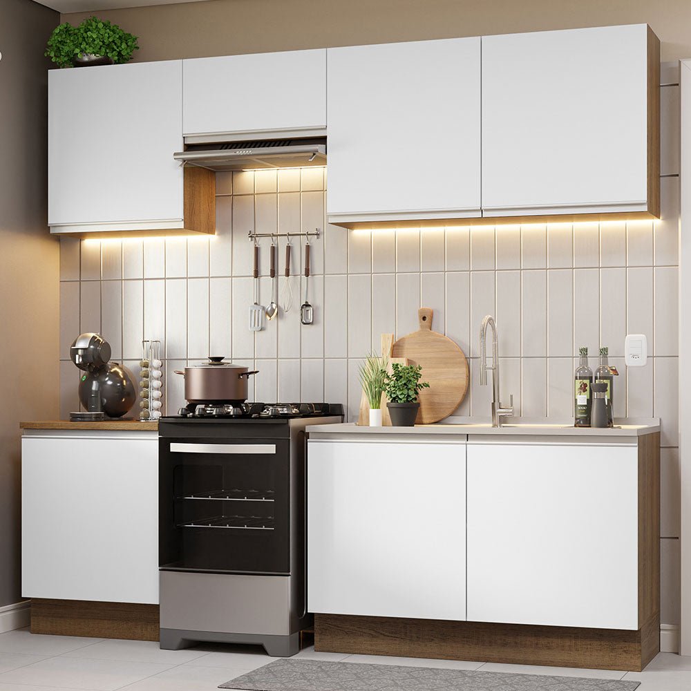 Cocina Integral Modular Glamy Marron y Blanco 240x225cm sin Mesón sin Estufa sin Cajones y con Doce Entrepaños - COCINAS | Bylmo