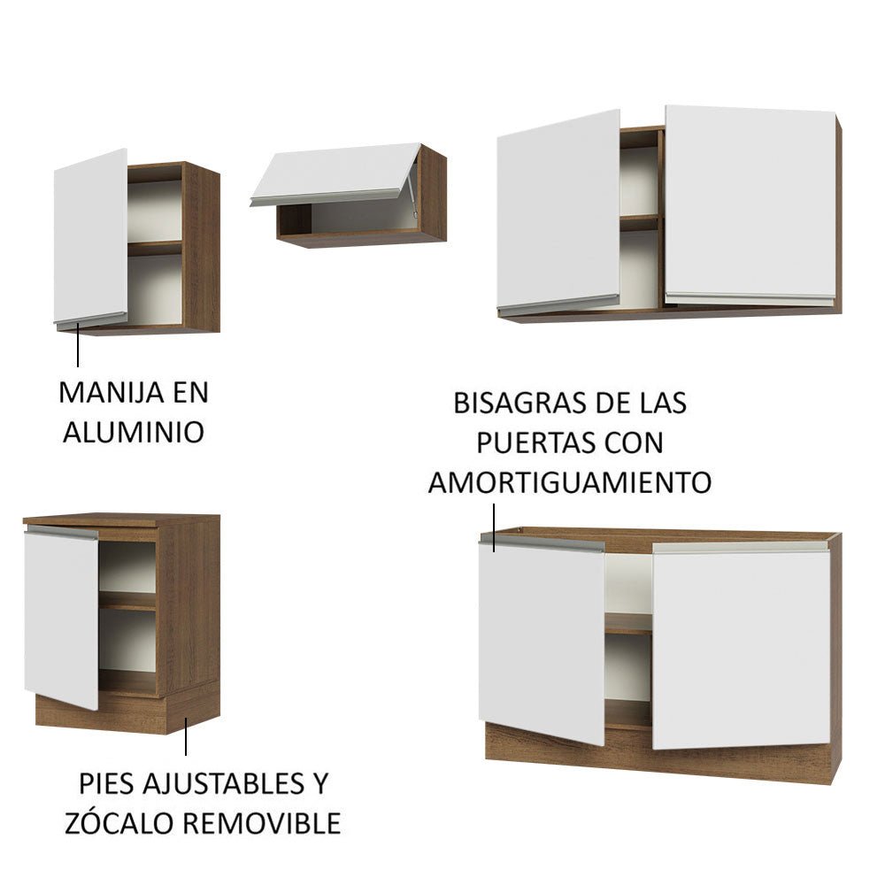 Cocina Integral Modular Glamy Marron y Blanco 240x225cm sin Mesón sin Estufa sin Cajones y con Doce Entrepaños - COCINAS | Bylmo