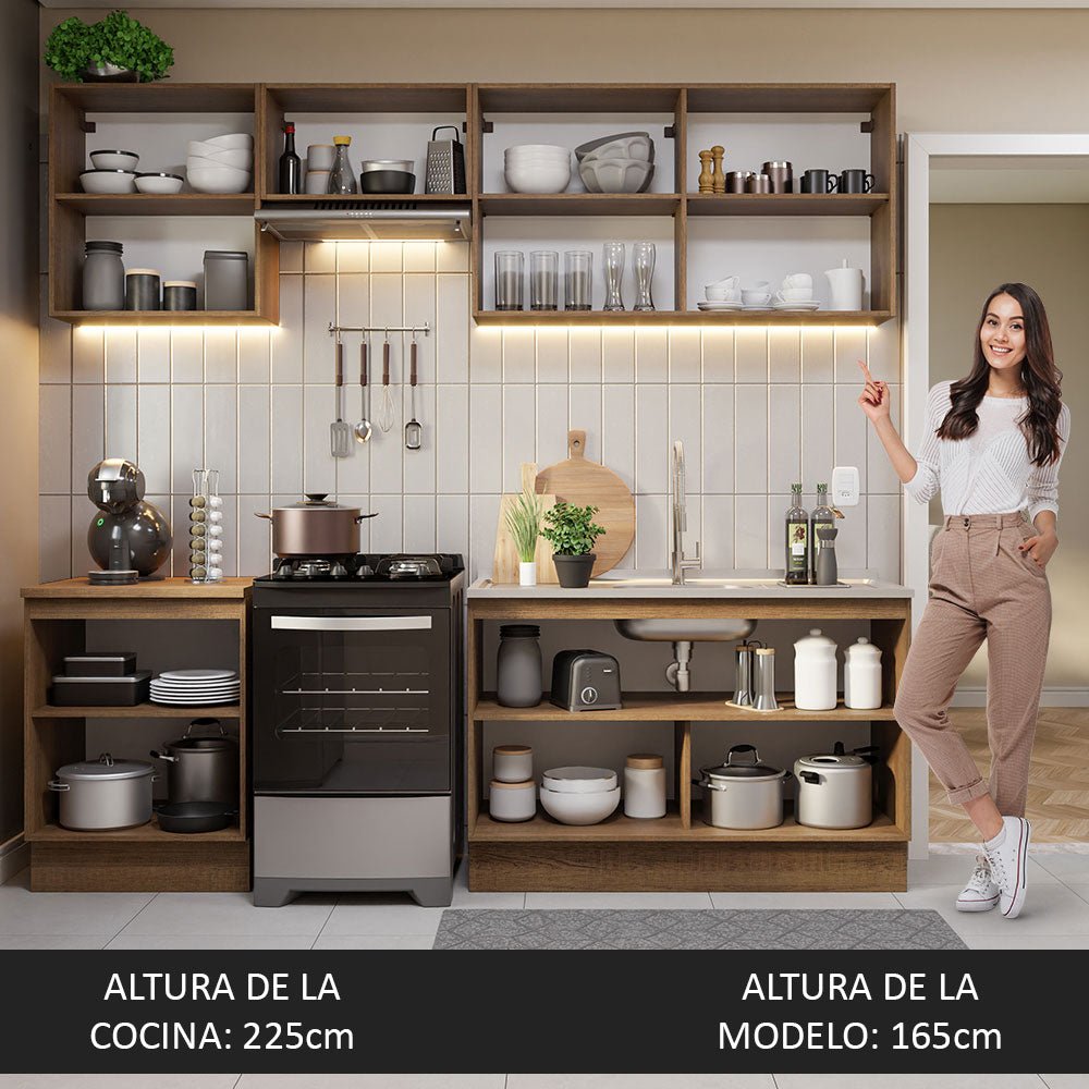 Cocina Integral Modular Glamy Marron y Blanco 240x225cm sin Mesón sin Estufa sin Cajones y con Doce Entrepaños - COCINAS | Bylmo