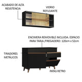 Cocina Integral Modular Reims Negro 120x210cm con Mesón de Madera Aglomerada Mdp sin Estufa con Un Cajón y con Seis Entrepaños - COCINAS | Bylmo