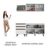 Cocina Integral Modular Reims Blanco 180x210cm con Mesón de Madera Aglomerada Mdp sin Estufa con Tres Cajones y con Ocho Entrepaños - COCINAS | Bylmo