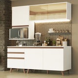 Cocina Integral Modular Reims Blanco 180x210cm con Mesón de Madera Aglomerada Mdp sin Estufa con Tres Cajones y con Diez Entrepaños - COCINAS | Bylmo