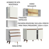 Cocina Integral Modular Reims Blanco 180x210cm con Mesón de Madera Aglomerada Mdp sin Estufa con Tres Cajones y con Diez Entrepaños - COCINAS | Bylmo