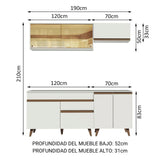 Cocina Integral Modular Reims Blanco 190x210cm con Mesón de Madera Aglomerada Mdp sin Estufa con Un Cajón y con Nueve Entrepaños - COCINAS | Bylmo