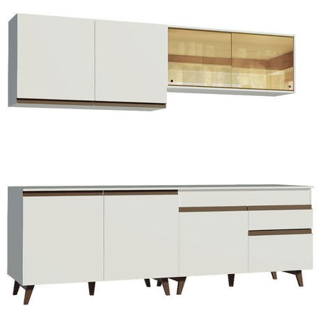 Cocina Integral Modular Reims Blanco 240x210cm con Mesón de Madera Aglomerada Mdp sin Estufa con Un Cajón y con Trece Entrepaños - COCINAS | Bylmo