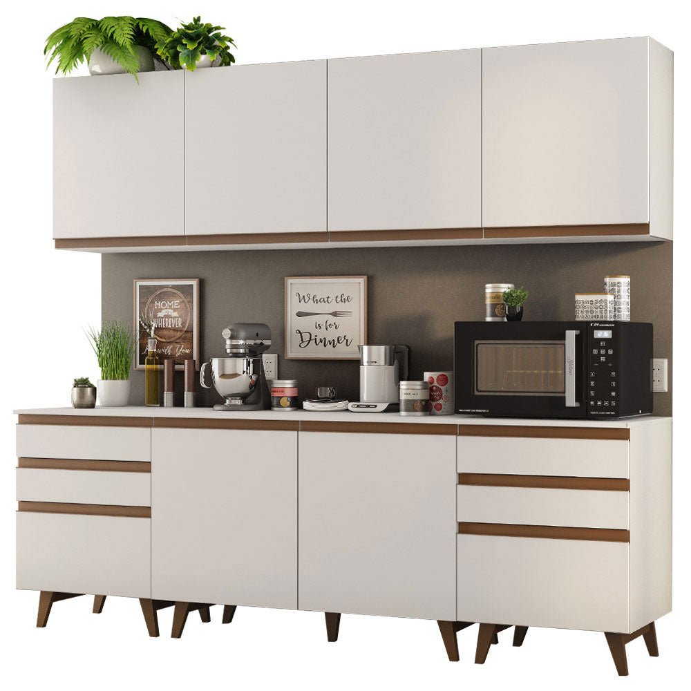 Cocina Integral Modular Reims Blanco 240x210cm con Mesón de Madera Aglomerada Mdp sin Estufa con Seis Cajones y con Once Entrepaños - COCINAS | Bylmo