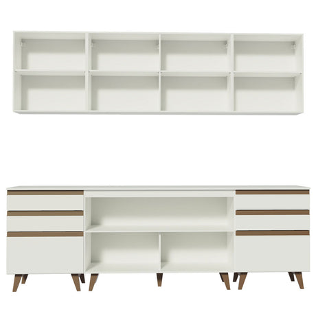 Cocina Integral Modular Reims Blanco 240x210cm con Mesón de Madera Aglomerada Mdp sin Estufa con Seis Cajones y con Once Entrepaños - COCINAS | Bylmo