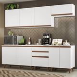 Cocina Integral Modular Reims Blanco 250x210cm con Mesón de Madera Aglomerada Mdp sin Estufa con Tres Cajones y con Doce Entrepaños - COCINAS | Bylmo