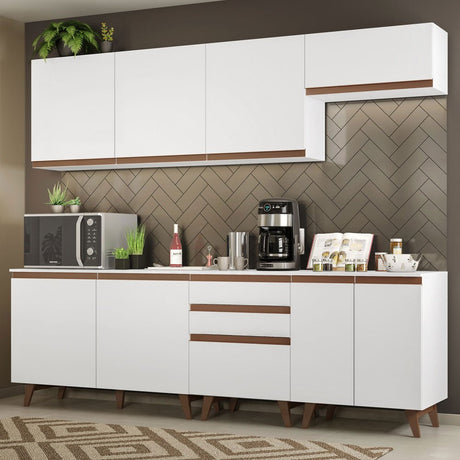 Cocina Integral Modular Reims Blanco 250x210cm con Mesón de Madera Aglomerada Mdp sin Estufa con Tres Cajones y con Doce Entrepaños - COCINAS | Bylmo