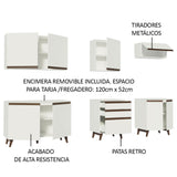 Cocina Integral Modular Reims Blanco 250x210cm con Mesón de Madera Aglomerada Mdp sin Estufa con Tres Cajones y con Doce Entrepaños - COCINAS | Bylmo
