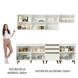 Cocina Integral Modular Reims Blanco 250x210cm con Mesón de Madera Aglomerada Mdp sin Estufa con Tres Cajones y con Doce Entrepaños - COCINAS | Bylmo