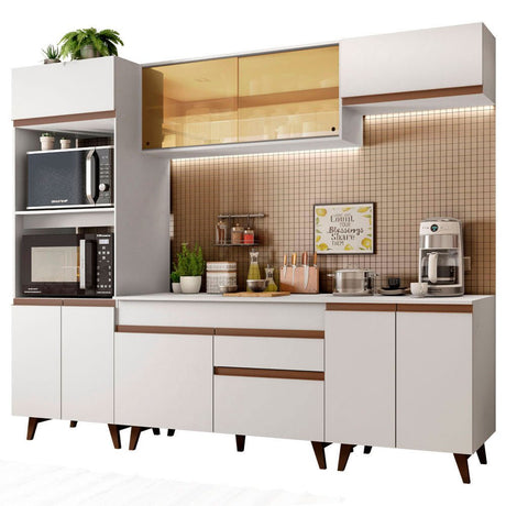 Cocina Integral Modular Reims Blanco 260x210cm con Mesón de Madera Aglomerada Mdp sin Estufa con Un Cajón y con Catorce Entrepaños - COCINAS | Bylmo