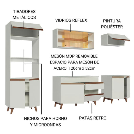 Cocina Integral Modular Reims Blanco 260x210cm con Mesón de Madera Aglomerada Mdp sin Estufa con Un Cajón y con Catorce Entrepaños - COCINAS | Bylmo