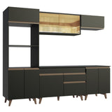 Cocina Integral Modular Reims Negro 260x210cm con Mesón de Madera Aglomerada Mdp sin Estufa con Un Cajón y con Catorce Entrepaños - COCINAS | Bylmo