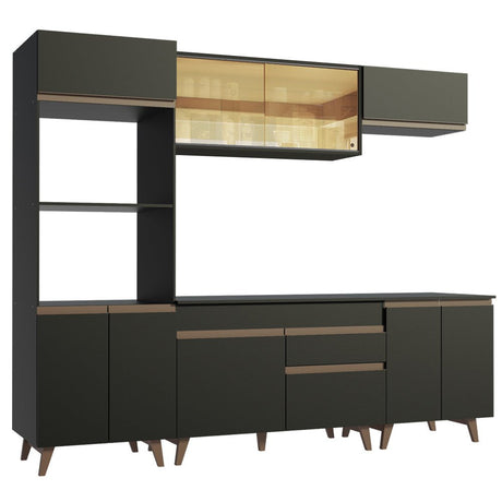 Cocina Integral Modular Reims Negro 260x210cm con Mesón de Madera Aglomerada Mdp sin Estufa con Un Cajón y con Catorce Entrepaños - COCINAS | Bylmo