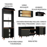 Cocina Integral Modular Reims Negro 260x210cm con Mesón de Madera Aglomerada Mdp sin Estufa con Un Cajón y con Catorce Entrepaños - COCINAS | Bylmo