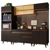 Cocina Integral Modular Reims Negro y Marron 260x210cm con Mesón de Madera Aglomerada Mdp sin Estufa con Un Cajón y con Catorce Entrepaños - COCINAS | Bylmo