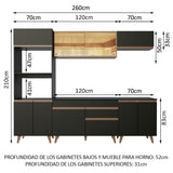 Cocina Integral Modular Reims Negro y Marron 260x210cm con Mesón de Madera Aglomerada Mdp sin Estufa con Un Cajón y con Catorce Entrepaños - COCINAS | Bylmo