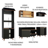 Cocina Integral Modular Reims Negro y Marron 260x210cm con Mesón de Madera Aglomerada Mdp sin Estufa con Un Cajón y con Catorce Entrepaños - COCINAS | Bylmo