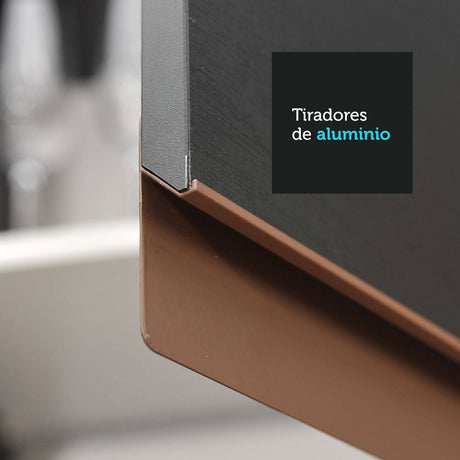 Cocina Integral Modular Reims Negro y Marron 260x210cm con Mesón de Madera Aglomerada Mdp sin Estufa con Un Cajón y con Catorce Entrepaños - COCINAS | Bylmo