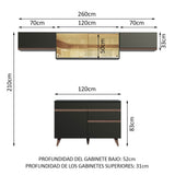 Cocina Integral Modular Reims Negro 260x210cm con Mesón de Madera Aglomerada Mdp sin Estufa con Un Cajón y con Ocho Entrepaños - COCINAS | Bylmo