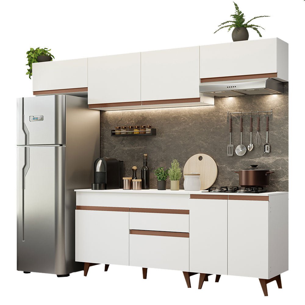 Cocina Integral Modular Reims Blanco 260x210cm con Mesón de Madera Aglomerada Mdp sin Estufa con Un Cajón y con Diez Entrepaños - COCINAS | Bylmo