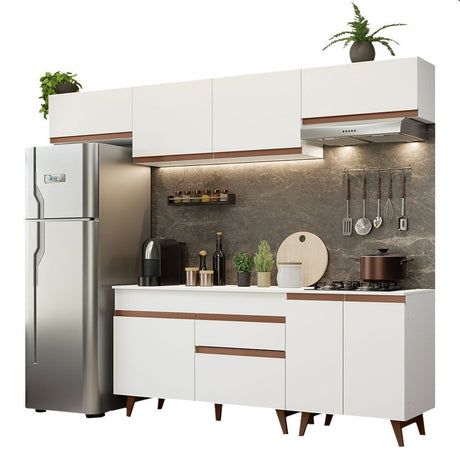 Cocina Integral Modular Reims Blanco 260x210cm con Mesón de Madera Aglomerada Mdp sin Estufa con Un Cajón y con Diez Entrepaños - COCINAS | Bylmo