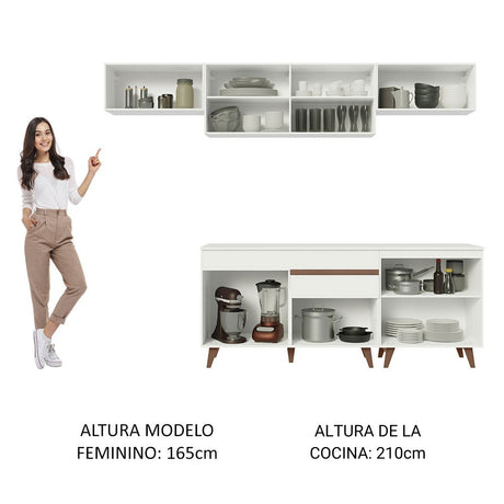 Cocina Integral Modular Reims Blanco 260x210cm con Mesón de Madera Aglomerada Mdp sin Estufa con Un Cajón y con Diez Entrepaños - COCINAS | Bylmo