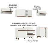 Cocina Integral Modular Reims Blanco 260x210cm con Mesón de Madera Aglomerada Mdp sin Estufa con Un Cajón y con Diez Entrepaños - COCINAS | Bylmo