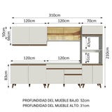 Cocina Integral Modular Reims Blanco 310x210cm con Mesón de Madera Aglomerada Mdp sin Estufa con Un Cajón y con Dieciocho Entrepaños - COCINAS | Bylmo