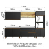Cocina Integral Modular Reims Negro 310x210cm con Mesón de Madera Aglomerada Mdp sin Estufa con Un Cajón y con Dieciocho Entrepaños - COCINAS | Bylmo