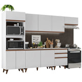 Cocina Integral Modular Reims Blanco 320x210cm con Mesón de Madera Aglomerada Mdp sin Estufa con Tres Cajones y con Quince Entrepaños - COCINAS | Bylmo