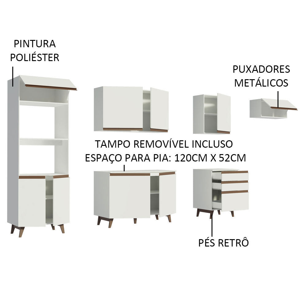 Cocina Integral Modular Reims Blanco 320x210cm con Mesón de Madera Aglomerada Mdp sin Estufa con Tres Cajones y con Quince Entrepaños - COCINAS | Bylmo