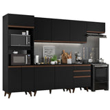 Cocina Integral Modular Reims Negro 320x210cm con Mesón de Madera Aglomerada Mdp sin Estufa con Tres Cajones y con Quince Entrepaños - COCINAS | Bylmo