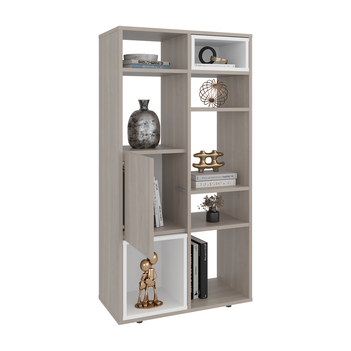 Biblioteca Momi Bardolino y Blanco 61.6x120cm Rectangular con Ocho Compartimientos y Seis Entrepaños - BIBLIOTECAS Y ESTANTERIAS | Bylmo