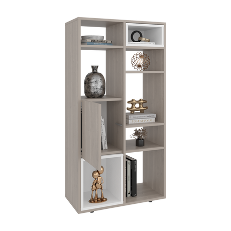 Biblioteca Momi Bardolino y Blanco 61.6x120cm Rectangular con Ocho Compartimientos y Seis Entrepaños - BIBLIOTECAS Y ESTANTERIAS | Bylmo