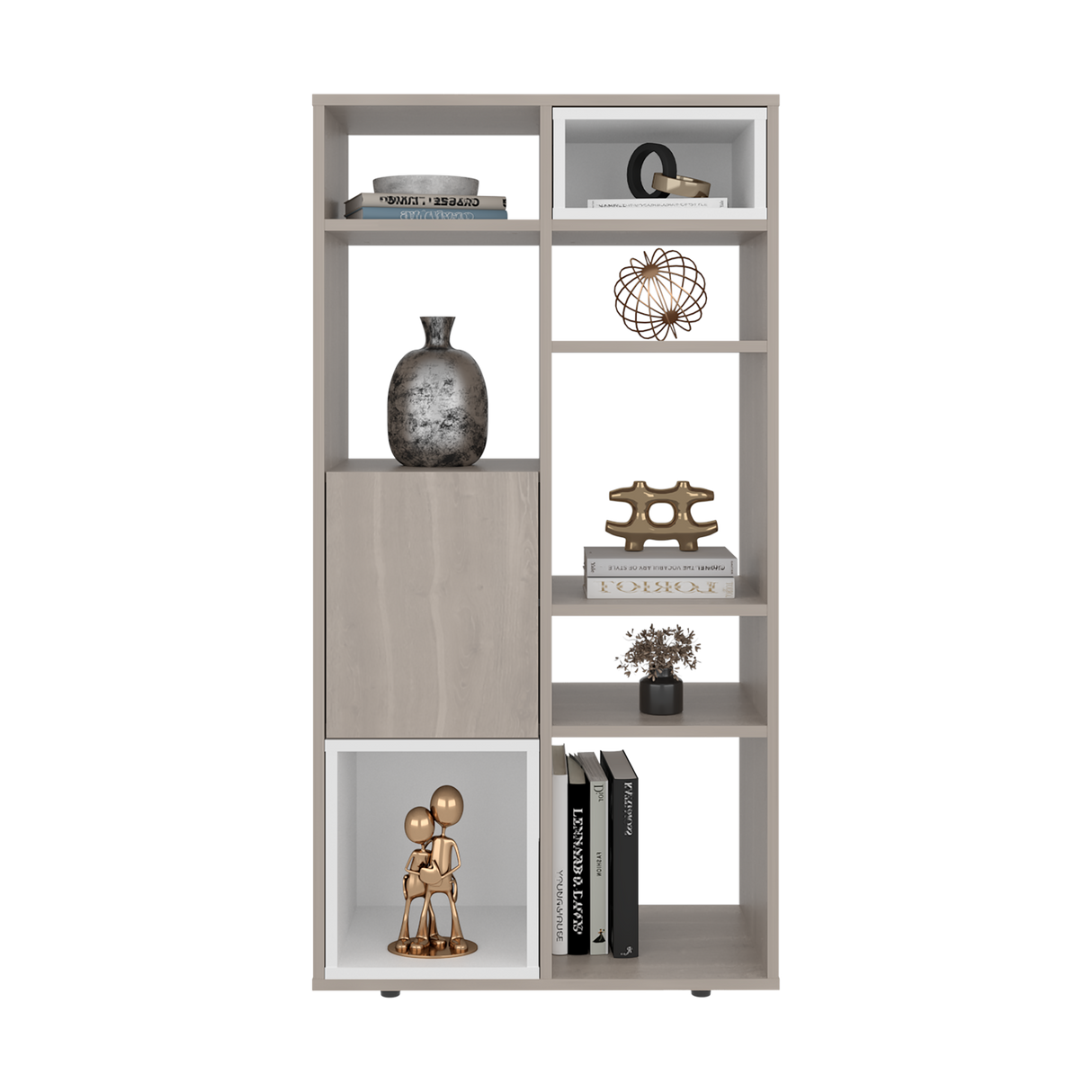 Biblioteca Momi Bardolino y Blanco 61.6x120cm Rectangular con Ocho Compartimientos y Seis Entrepaños - BIBLIOTECAS Y ESTANTERIAS | Bylmo