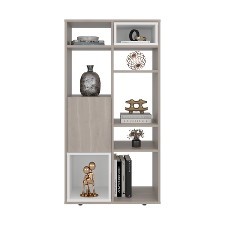 Biblioteca Momi Bardolino y Blanco 61.6x120cm Rectangular con Ocho Compartimientos y Seis Entrepaños - BIBLIOTECAS Y ESTANTERIAS | Bylmo