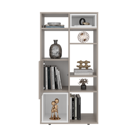 Biblioteca Momi Bardolino y Blanco 61.6x120cm Rectangular con Ocho Compartimientos y Seis Entrepaños - BIBLIOTECAS Y ESTANTERIAS | Bylmo