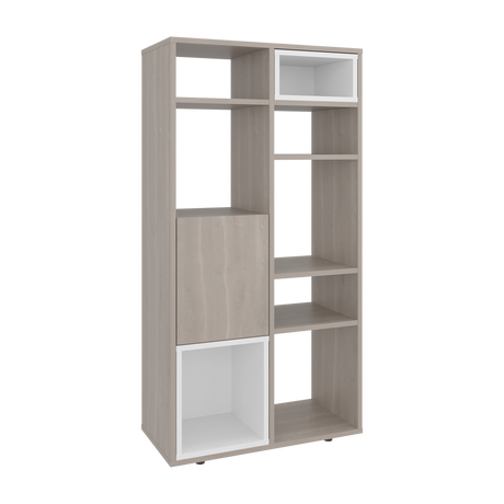 Biblioteca Momi Bardolino y Blanco 61.6x120cm Rectangular con Ocho Compartimientos y Seis Entrepaños - BIBLIOTECAS Y ESTANTERIAS | Bylmo