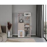 Biblioteca Momi Bardolino y Blanco 61.6x120cm Rectangular con Ocho Compartimientos y Seis Entrepaños - BIBLIOTECAS Y ESTANTERIAS | Bylmo