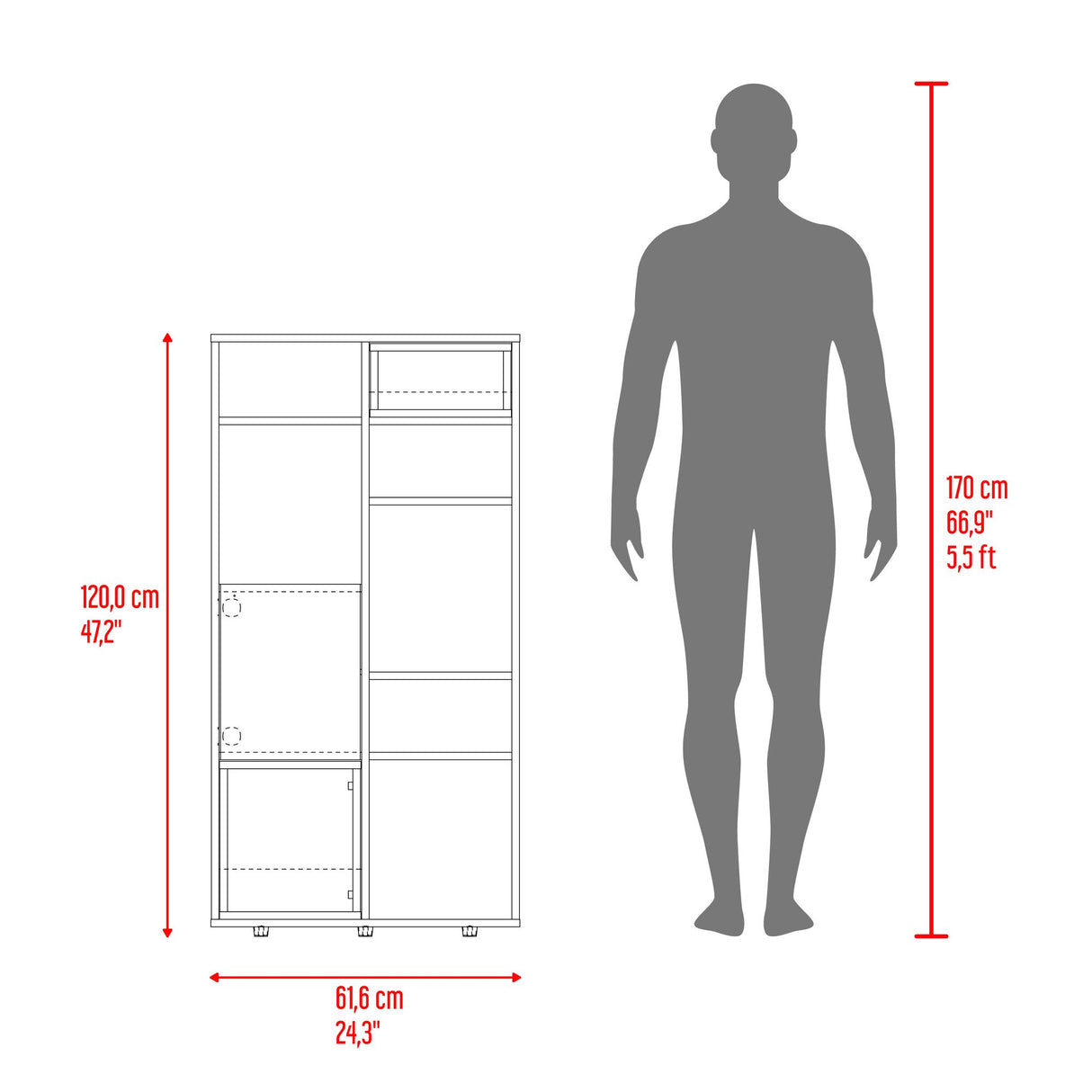 Biblioteca Momi Bardolino y Blanco 61.6x120cm Rectangular con Ocho Compartimientos y Seis Entrepaños - BIBLIOTECAS Y ESTANTERIAS | Bylmo