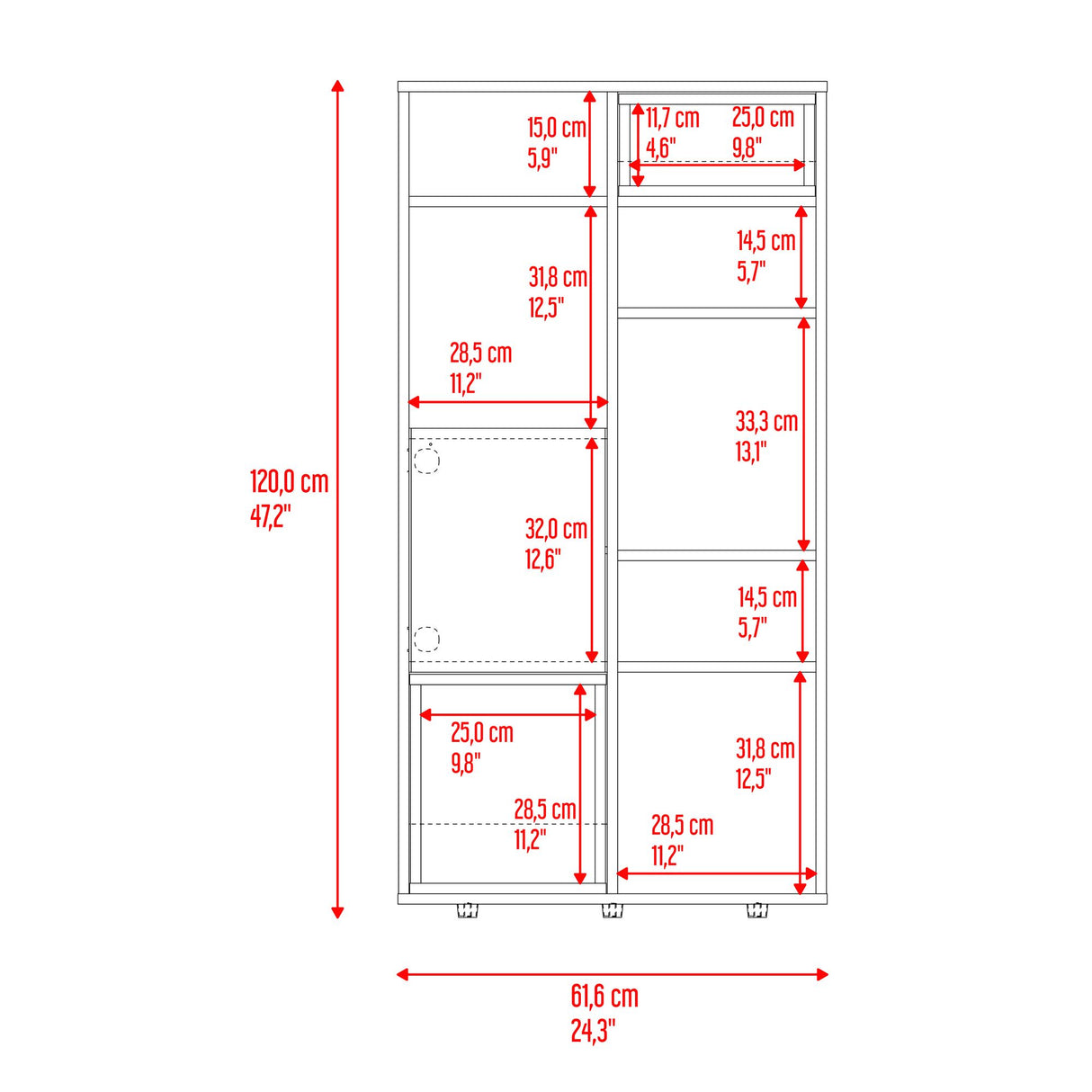 Biblioteca Momi Bardolino y Blanco 61.6x120cm Rectangular con Ocho Compartimientos y Seis Entrepaños - BIBLIOTECAS Y ESTANTERIAS | Bylmo