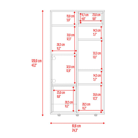 Biblioteca Momi Bardolino y Blanco 61.6x120cm Rectangular con Ocho Compartimientos y Seis Entrepaños - BIBLIOTECAS Y ESTANTERIAS | Bylmo