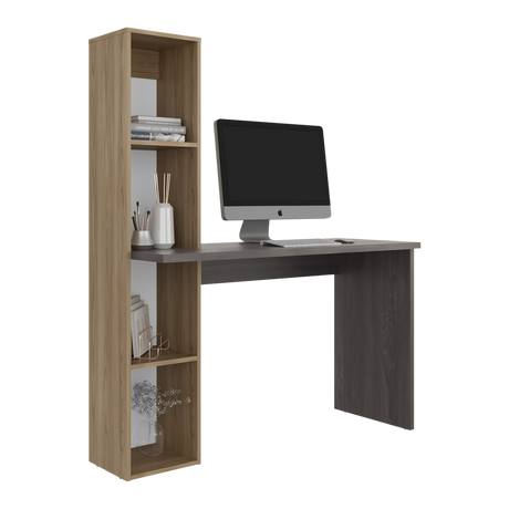 Escritorio con Biblioteca Aston Fresno Europeo y Carbón 120.3x145.8cm sin Cajones - ESCRITORIOS | Bylmo