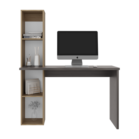 Escritorio con Biblioteca Aston Fresno Europeo y Carbón 120.3x145.8cm sin Cajones - ESCRITORIOS | Bylmo