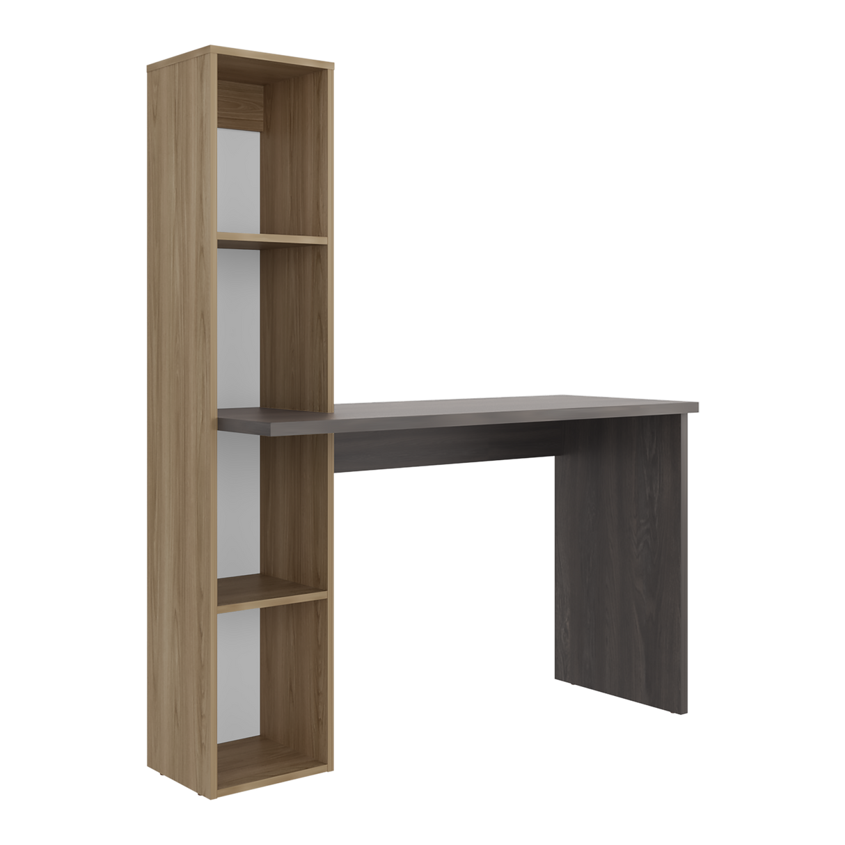 Escritorio con Biblioteca Aston Fresno Europeo y Carbón 120.3x145.8cm sin Cajones - ESCRITORIOS | Bylmo
