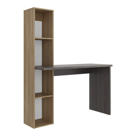 Escritorio con Biblioteca Aston Fresno Europeo y Carbón 120.3x145.8cm sin Cajones - ESCRITORIOS | Bylmo