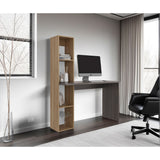 Escritorio con Biblioteca Aston Fresno Europeo y Carbón 120.3x145.8cm sin Cajones - ESCRITORIOS | Bylmo